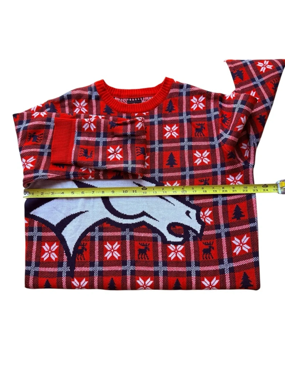 NFL Denver Broncos Fair Isle Christmas Plaid Sweater Unisex LARGE